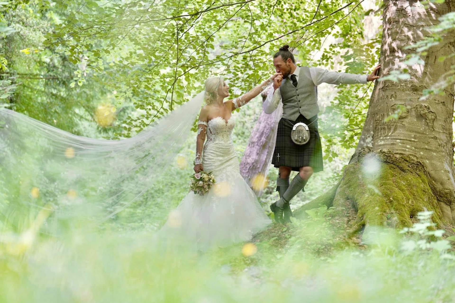 Romantic forest wedding in Scottish woodland
